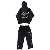 Black Born a Brat Hoodie And Jogger’s Set